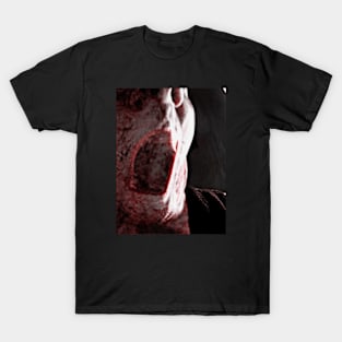 Portrait, digital collage and special processing. Mouth closeup. Rage, demon, brutal. Very bright, white and red. T-Shirt